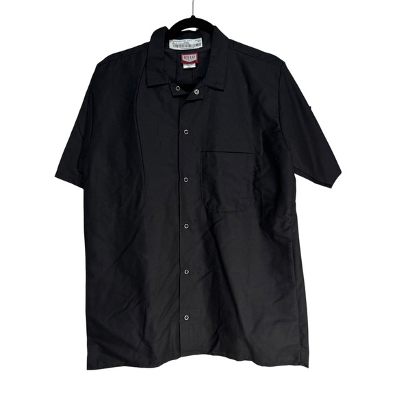 Red Kap Short Sleeve Work Shirt Black Button Front Utility Mens Medium - Picture 2 of 15